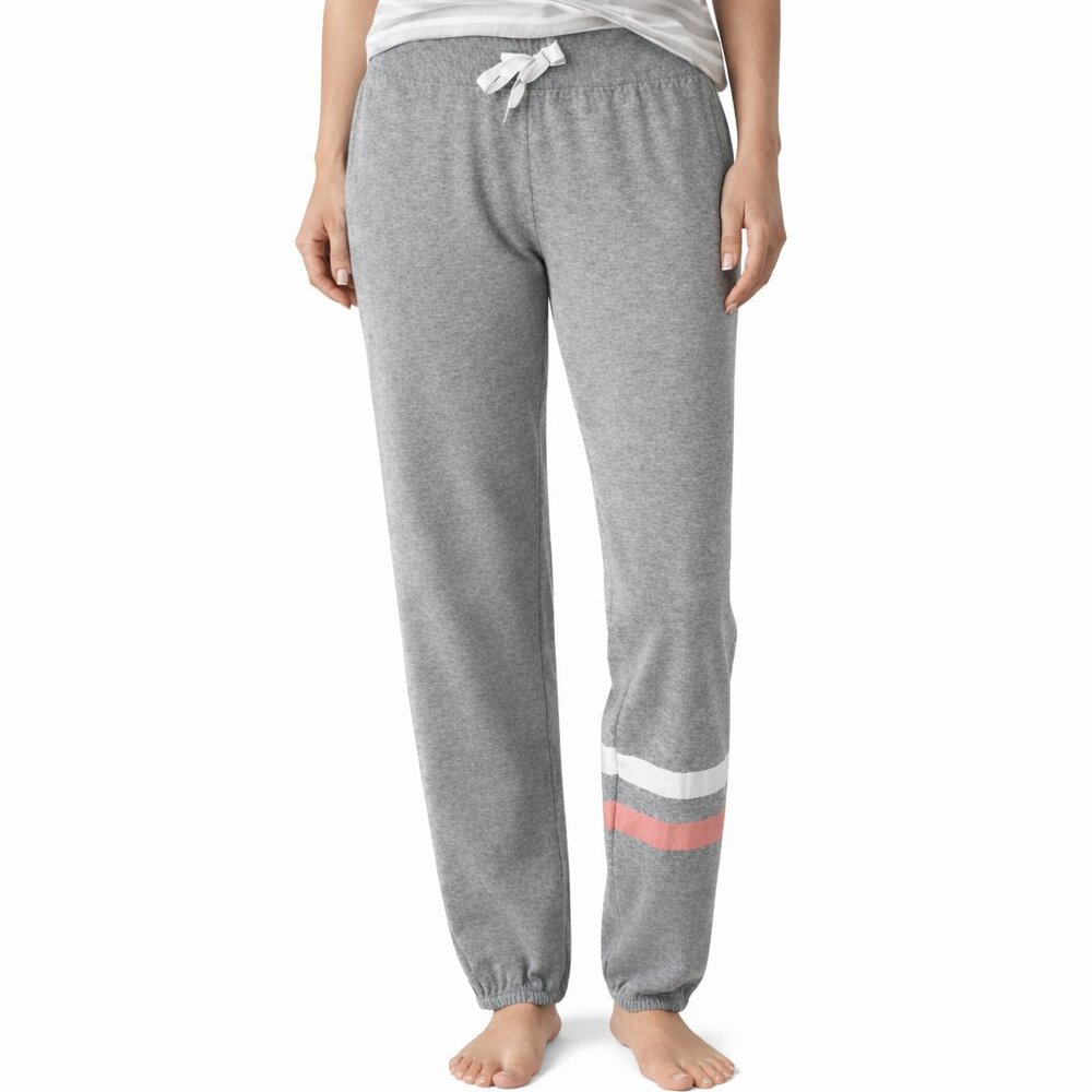 Roma Concept Ankle Jogger Lounge Pant White Pink Stripe Gray Sweatpants Size M